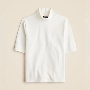 J.Crew Stretch Cotton Blend Mockneck Elbow Sleeve T Shirt Ivory Size XS NWT